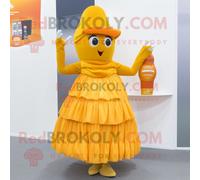 Personnage De Costume De Mascotte Redbrokoly Bouteille Orange De Moutarde Habillé D'une Jupe Plissée Et De Mitaines Multicolore