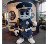 Personnage De Costume De Mascotte Redbrokoly Commando Bleu Marine Habillé D'une Jupe Circulaire Et D'épingles À Chapeau Multicolore