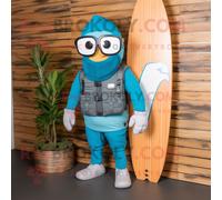 Personnage De Costume De Mascotte Redbrokoly Commando Cyan Habillé D'un Short De Bain Et De Bandeaux Multicolore
