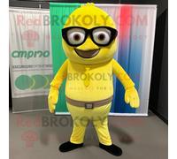 Personnage De Costume De Mascotte Redbrokoly Commando Jaune Citron Habillé D'un Pantalon En Velours Côtelé Et De Lunettes Multicolore