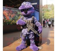 Personnage De Costume De Mascotte Redbrokoly Commando Lavande Habillé D'un Gilet Et De Lacets De Chaussures Multicolore