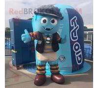 Personnage De Costume De Mascotte Redbrokoly Cyan Guinness Habillé D'un Short Cargo Et De Clips D'écharpe Multicolore