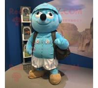 Personnage De Costume De Mascotte Redbrokoly Cyan Guinness Habillé D'un Short Cargo Et De Clips D'écharpe Multicolore