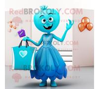 Personnage De Costume De Mascotte Redbrokoly Cyan Heart Habillé D'une Robe De Cocktail Et De Sacs À Main Multicolore