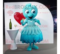 Personnage De Costume De Mascotte Redbrokoly Cyan Heart Habillé D'une Robe De Cocktail Et De Sacs À Main Multicolore
