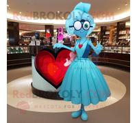 Personnage De Costume De Mascotte Redbrokoly Cyan Heart Habillé D'une Robe De Cocktail Et De Sacs À Main Multicolore
