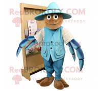 Personnage De Costume De Mascotte Redbrokoly Cyan Hermit Crab Habillé D'un Gilet Et De Chapeaux Multicolore