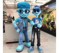 Personnage De Costume De Mascotte Redbrokoly Cyan Para Commando Habillé D'un Jean Mom Et De Bracelets Multicolore