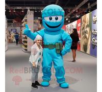 Personnage De Costume De Mascotte Redbrokoly Cyan Para Commando Habillé D'un Jean Mom Et De Bracelets Multicolore