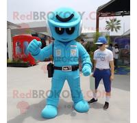 Personnage De Costume De Mascotte Redbrokoly Cyan Para Commando Habillé D'un Jean Mom Et De Bracelets Multicolore
