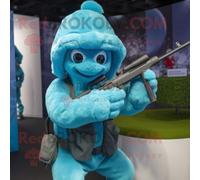 Personnage De Costume De Mascotte Redbrokoly Cyan Sniper Habillé D'une Combinaison Et De Bonnets Multicolore