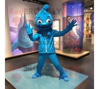 Personnage De Costume De Mascotte Redbrokoly D'acrobate Bleu Habillé D'un Imperméable Et De Bracelets De Cheville Multicolore