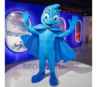 Personnage De Costume De Mascotte Redbrokoly D'acrobate Bleu Habillé D'un Imperméable Et De Bracelets De Cheville Multicolore