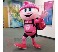 Personnage De Costume De Mascotte Redbrokoly D'acrobate Rose Habillé D'un Bermuda Et De Sacs À Dos Multicolore