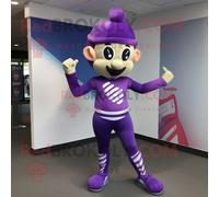 Personnage De Costume De Mascotte Redbrokoly D'acrobate Violet Habillé D'un Jegging Et De Bandeaux Multicolore