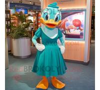 Personnage De Costume De Mascotte Redbrokoly D'aglet Bleu Sarcelle Habillé D'une Robe Portefeuille Et De Boucles D'oreilles Multicolore