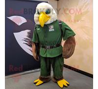 Personnage De Costume De Mascotte Redbrokoly D'aigle À Tête Blanche Vert Forêt Habillé D'une Combinaison Et De Boucles D'oreilles Multicolore