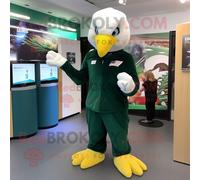 Personnage De Costume De Mascotte Redbrokoly D'aigle À Tête Blanche Vert Forêt Habillé D'une Combinaison Et De Boucles D'oreilles Multicolore