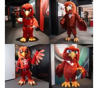 Personnage De Costume De Mascotte Redbrokoly D'aigle Rouge Habillé Avec Une Combinaison Et Des Cravates Multicolore