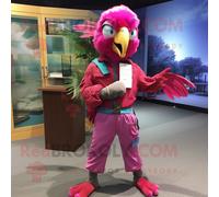 Personnage De Costume De Mascotte Redbrokoly D'ara Magenta Habillé D'un Pantalon Cargo Et De N?uds Papillon Multicolore