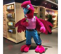 Personnage De Costume De Mascotte Redbrokoly D'ara Magenta Habillé D'un Pantalon Cargo Et De N?uds Papillon Multicolore