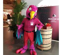 Personnage De Costume De Mascotte Redbrokoly D'ara Magenta Habillé D'un Pantalon Cargo Et De N?uds Papillon Multicolore