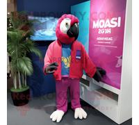 Personnage De Costume De Mascotte Redbrokoly D'ara Magenta Habillé D'un Sweat-Shirt Et De Pochettes Multicolore