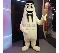 Personnage De Costume De Mascotte Redbrokoly D'asperge Blanche Habillé D'un Smoking Et De Coussinets De Pied Multicolore