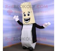 Personnage De Costume De Mascotte Redbrokoly D'asperge Blanche Habillé D'un Smoking Et De Coussinets De Pied Multicolore