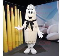Personnage De Costume De Mascotte Redbrokoly D'asperge Blanche Habillé D'un Smoking Et De Coussinets De Pied Multicolore