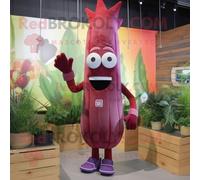 Personnage De Costume De Mascotte Redbrokoly D'asperge Marron Habillé D'un Jean Évasé Et De Gants Multicolore