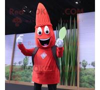 Personnage De Costume De Mascotte Redbrokoly D'asperge Rouge Habillé D'un Rashguard Et De Broches Multicolore