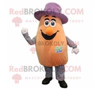 Personnage De Costume De Mascotte Redbrokoly D'aubergine De Pêche Vêtu D'une Chemise En Chambray Et De Bretelles Multicolore