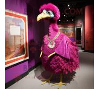 Personnage De Costume De Mascotte Redbrokoly D'autruche Magenta Habillé D'une Robe Fourreau Et D'épingles À Châle Multicolore