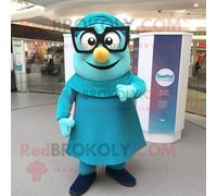 Personnage De Costume De Mascotte Redbrokoly De Bague De Fiançailles Bleu Sarcelle Habillé D'une Jupe Portefeuille Et De Lunettes Multicolore