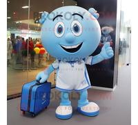 Personnage De Costume De Mascotte Redbrokoly De Ballon De Football Bleu Ciel Habillé D'une Jupe Portefeuille Et De Mallettes Multicolore