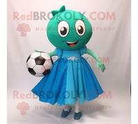 Personnage De Costume De Mascotte Redbrokoly De Ballon De Football Bleu Sarcelle Habillé D'une Jupe Portefeuille Et De Pochettes Multicolore