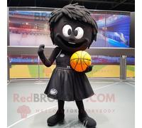 Personnage De Costume De Mascotte Redbrokoly De Ballon De Handball Noir Habillé D'une Robe Fourreau Et De Ceintures Multicolore
