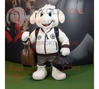 Personnage De Costume De Mascotte Redbrokoly De Ballon De Rugby Blanc Habillé D'un Blouson Aviateur Et De Sacs À Main Multicolore