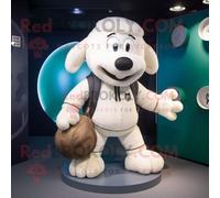 Personnage De Costume De Mascotte Redbrokoly De Ballon De Rugby Blanc Habillé D'un Blouson Aviateur Et De Sacs À Main Multicolore