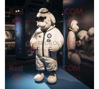 Personnage De Costume De Mascotte Redbrokoly De Ballon De Rugby Blanc Habillé D'un Blouson Aviateur Et De Sacs À Main Multicolore