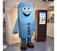 Personnage De Costume De Mascotte Redbrokoly De Barre De Chocolat Bleu Habillé D'une Mini Robe Et D'épingles À Cravate Multicolore