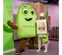 Personnage De Costume De Mascotte Redbrokoly De Barre De Chocolat Vert Citron Vêtu D'un Pantalon Chino Et De Bonnets Multicolore