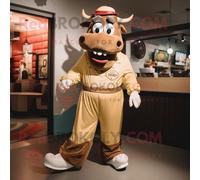 Personnage De Costume De Mascotte Redbrokoly De Boeuf Doré Stroganoff Habillé D'une Salopette Et De Pinces À Chaussures Multicolore