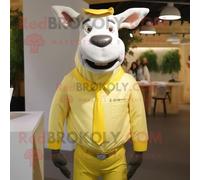 Personnage De Costume De Mascotte Redbrokoly De Boeuf Jaune Citron Stroganoff Habillé D'une Chemise Oxford Et De Boutons De Manchette Multicolore