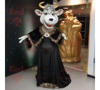 Personnage De Costume De Mascotte Redbrokoly De Boeuf Noir Stroganoff Habillé D'une Robe De Soirée Et De Boucles D'oreilles Multicolore
