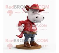 Personnage De Costume De Mascotte Redbrokoly De Boeuf Rouge Stroganoff Habillé D'un Jean Bootcut Et D'épingles À Cravate Multicolore