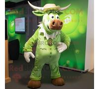 Personnage De Costume De Mascotte Redbrokoly De Boeuf Vert Citron Stroganoff Habillé D'une Combinaison Et De Boutons De Manchette Multicolore