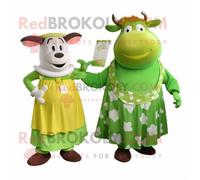 Personnage De Costume De Mascotte Redbrokoly De Boeuf Vert Citron Stroganoff Habillé D'une Robe Longue Et De Portefeuilles Multicolore