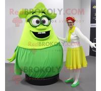 Personnage De Costume De Mascotte Redbrokoly De Boeuf Vert Citron Stroganoff Vêtu D'une Jupe Trapèze Et De Lunettes Multicolore
